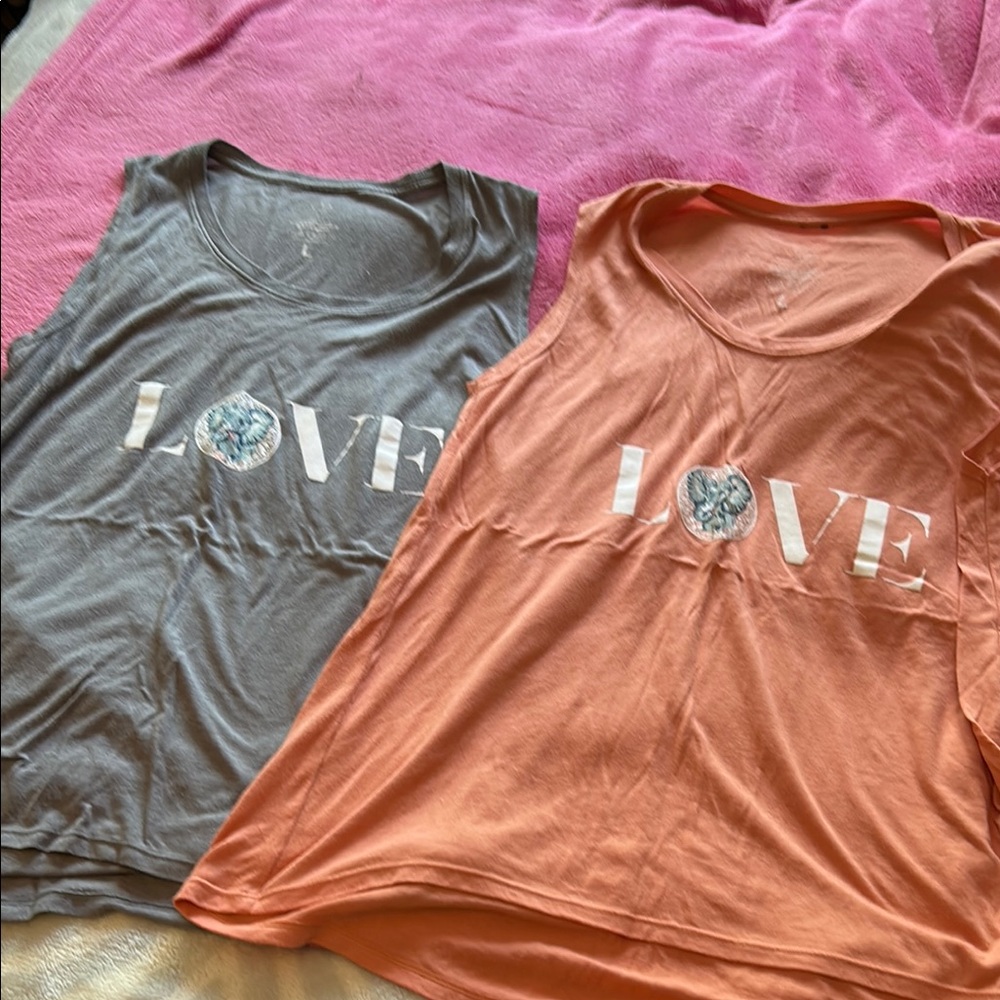 Gray and Peach 'LOVE' Tank Tops